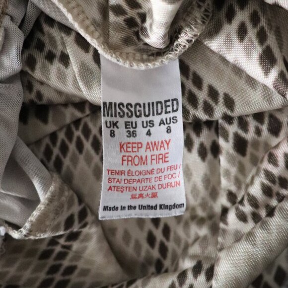 Missguided Women's Sz 4 Beige/Brown Snakeskin V-Neck One Piece Stretch Bodysuit - Picture 12 of 13